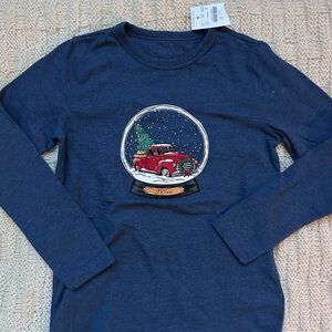 Crewcuts Kids Navy Long Sleeve Tee with Snow Globe Design